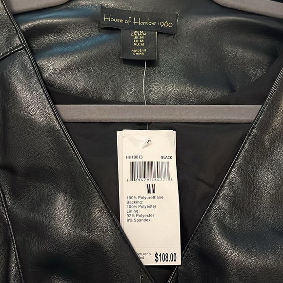 HOUSE OF HARLOW 1960 Belted Faux Leather Dress With Pockets - Picture 3 of 3